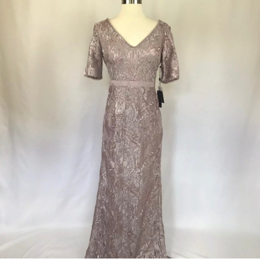 Adrianna Papell Sequined Lace Evening Gown Dress